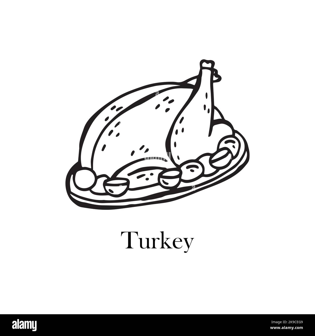 Illustrazione vettoriale del piatto di Natale. Natale turchia. Illustrazione disegnata a mano. Illustrazione Vettoriale