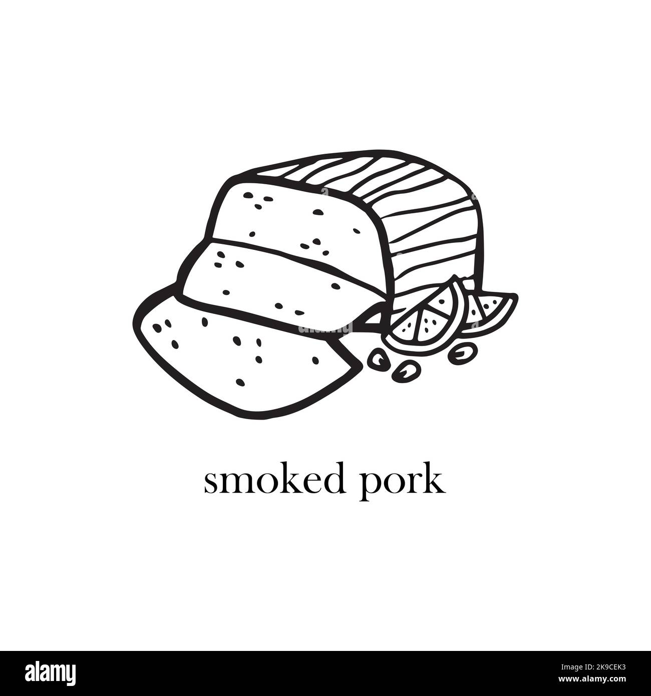 Illustrazione vettoriale del piatto di Natale dell'Australia - maiale affumicato. Illustrazione disegnata a mano. Illustrazione Vettoriale