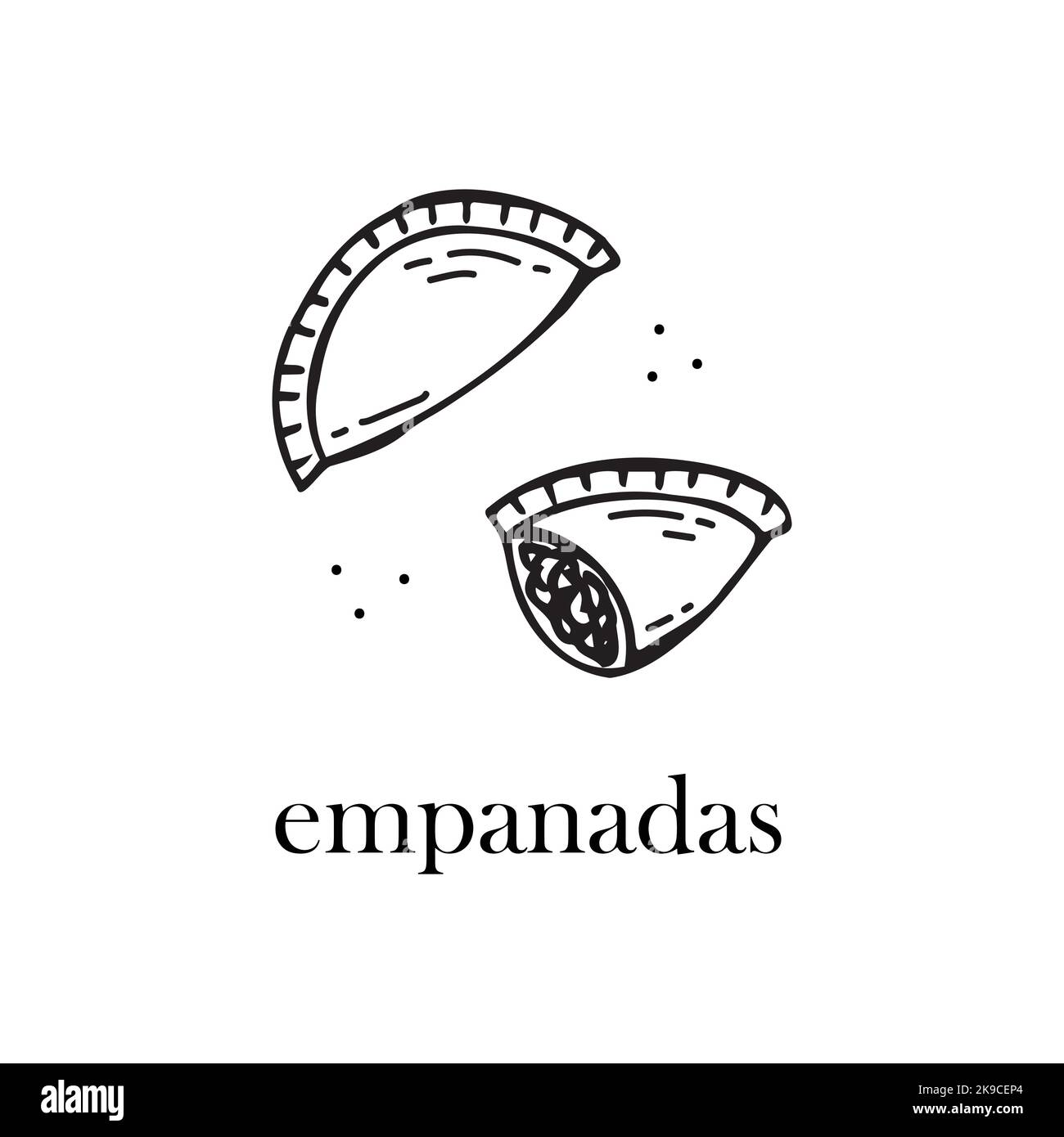 Illustrazione vettoriale del piatto di Natale del Sud America - empanadas. Illustrazione disegnata a mano. Illustrazione Vettoriale
