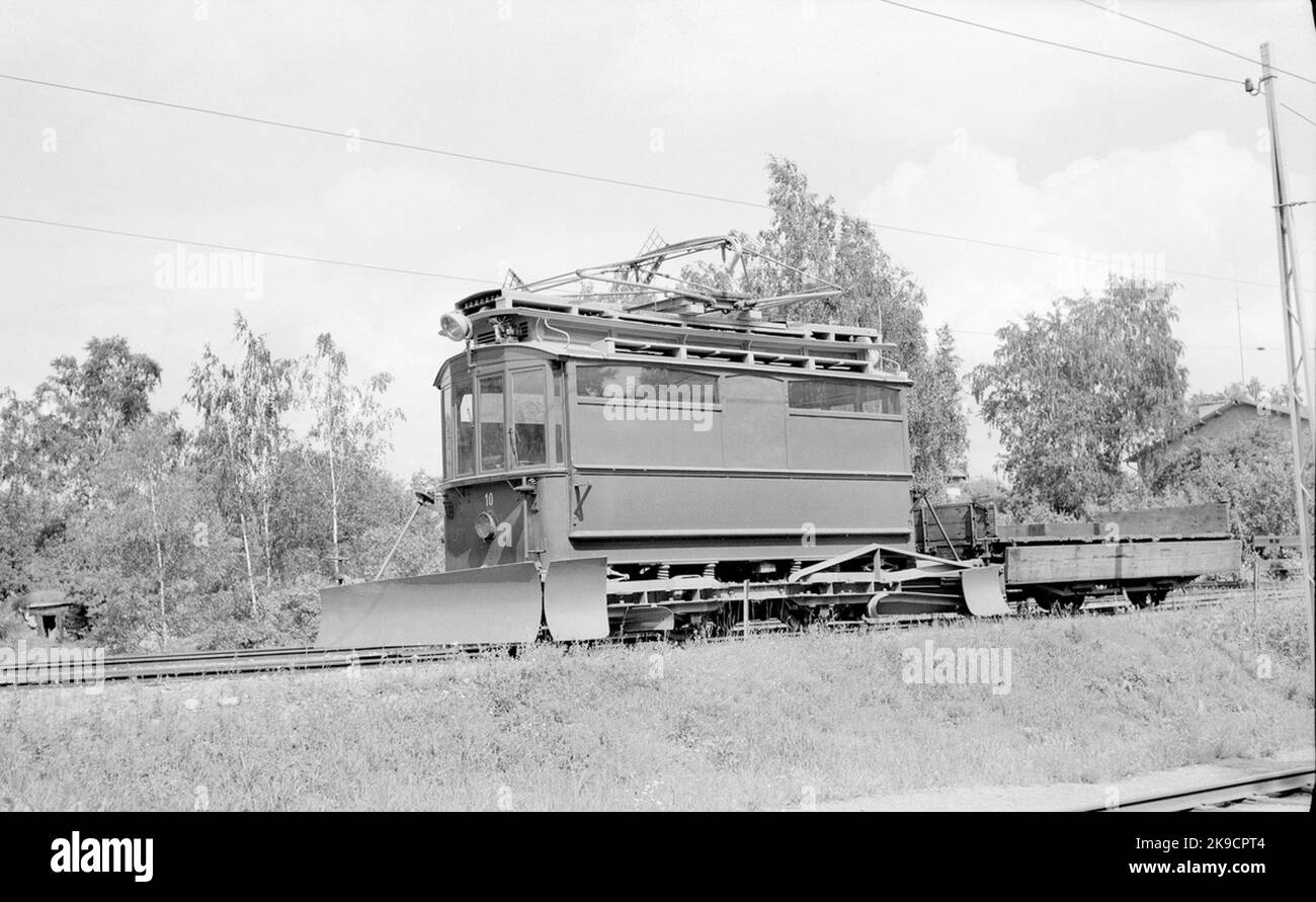 Lidingöbanan, lib, Elllok 10. Aratro e veicoli da lavoro. Foto Stock