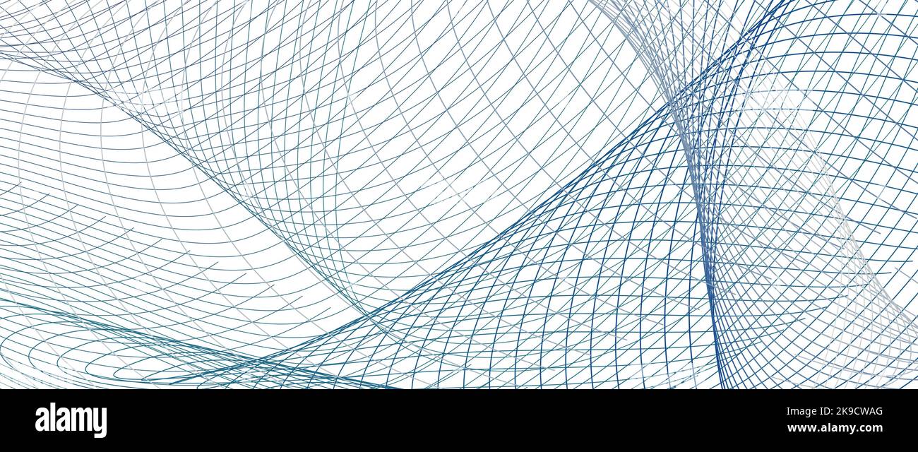 Disegno grafico a linee nette blu marino, grigio. Banner astratto in stile industriale. Linee intersecanti. Curve sottili vettoriali. Techno background. EPS10 Illustrazione Vettoriale