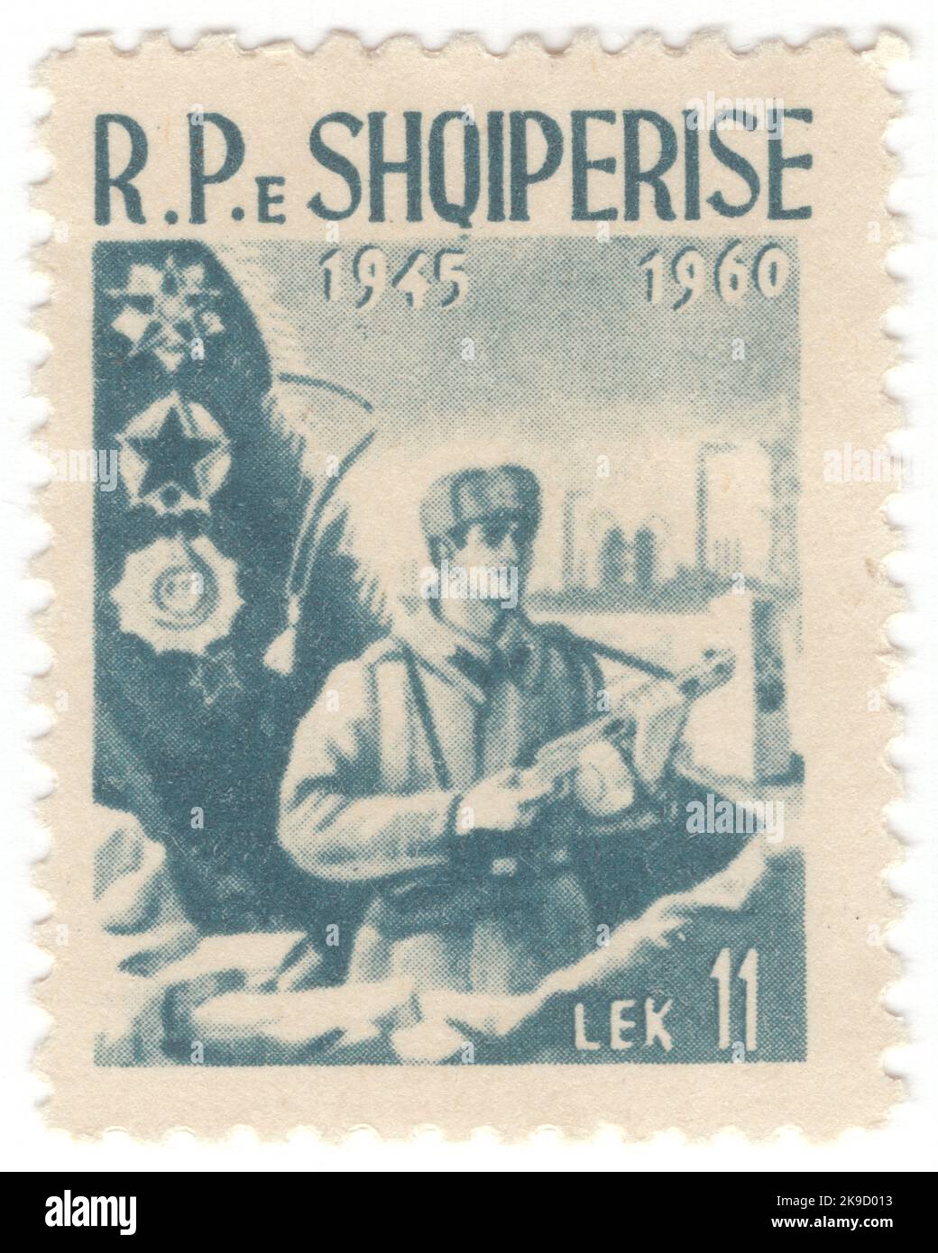 ALBANIA - 1960 aprile 22: Un francobollo del lago di lek del 11 che mostra il ritratto di Lenin. 90th° anniversario della nascita di Lenin Foto Stock
