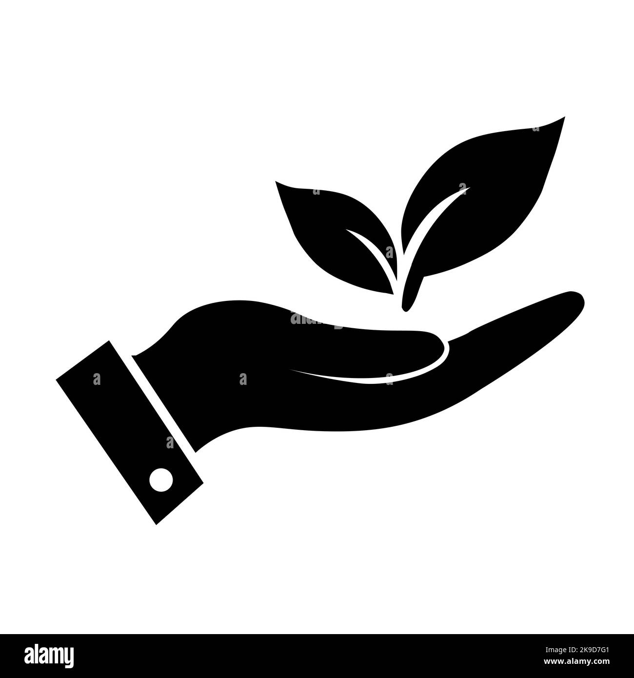 Pianta nera in mano icona. Natura delle foglie, ecologia Illustrazione Vettoriale