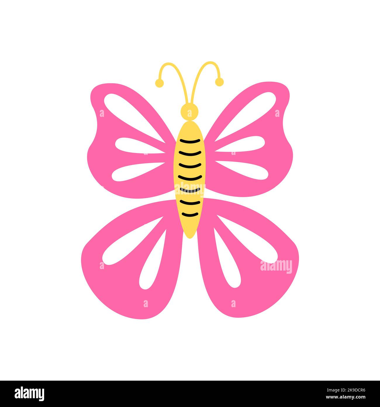 Y2K elemento grovoso. Farfalla rosa isolata su sfondo bianco. collezione 2000 vibes. illustrazione vettoriale disegnata a mano su cartoni animati 2000s. Illustrazione Vettoriale