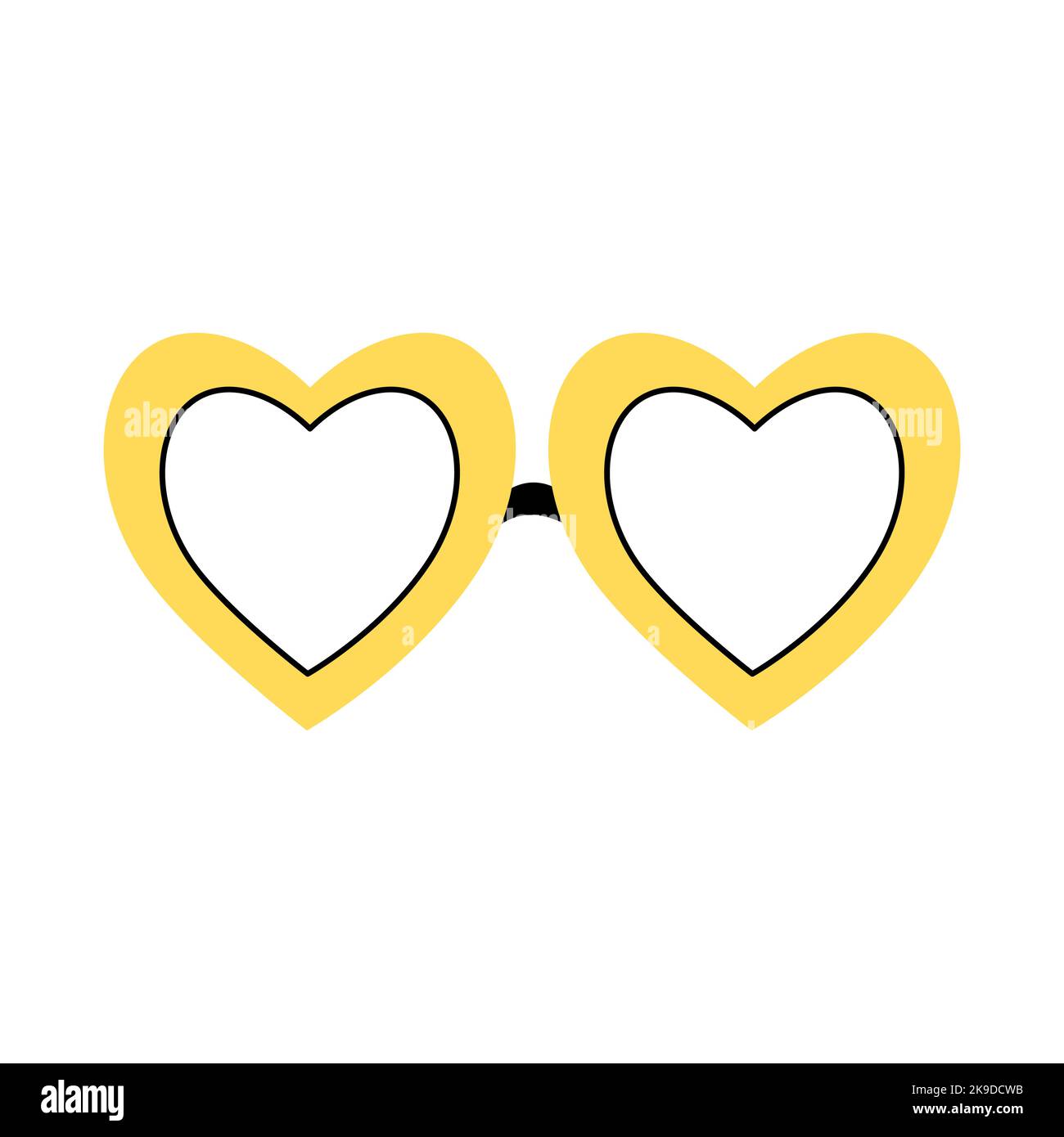 Y2K elemento grovoso. Occhiali gialli cuori isolati su sfondo bianco. collezione 2000 vibes. illustrazione vettoriale disegnata a mano su cartoni animati 2000s. Illustrazione Vettoriale