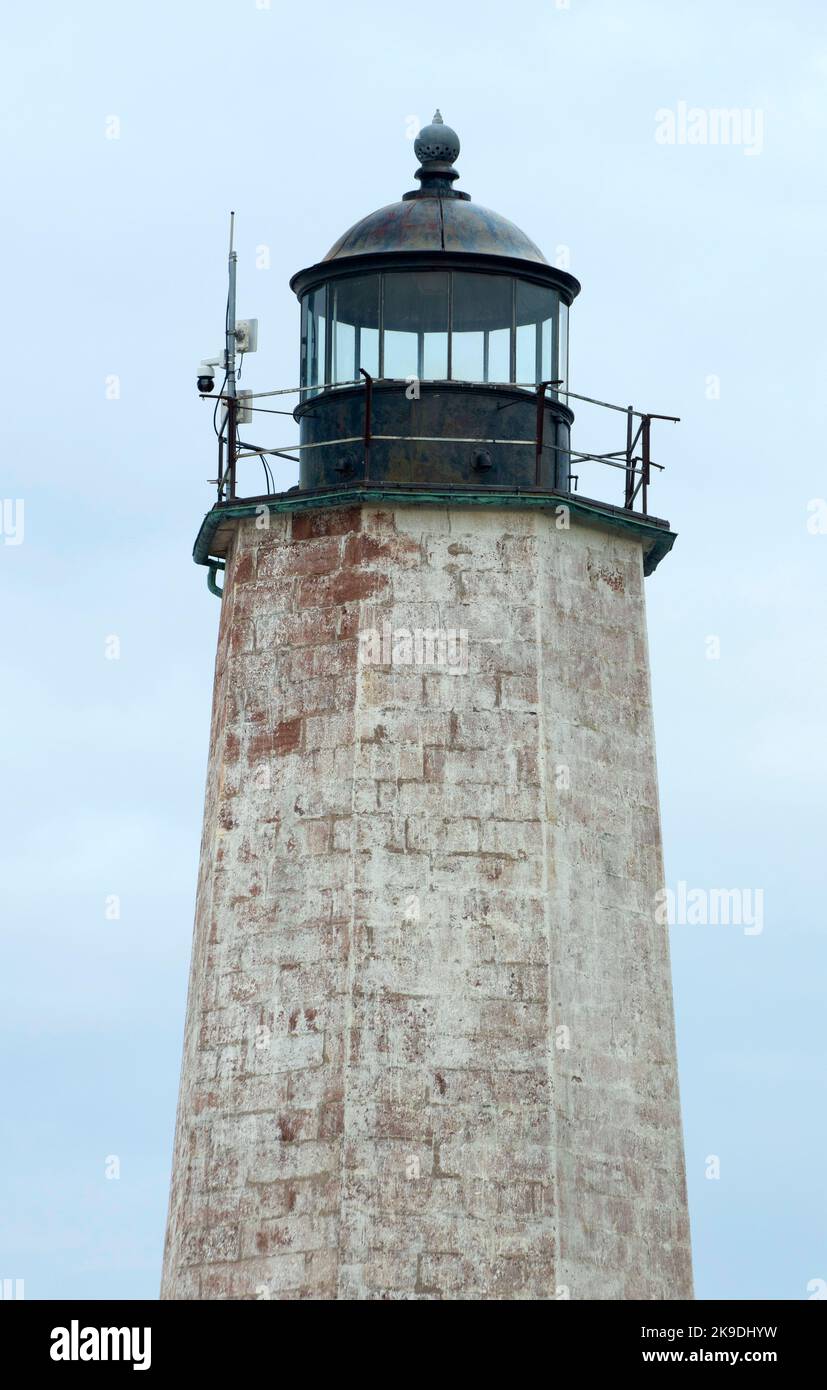 Faro di Five Mile Point, Lighthouse Point Park, New Haven, Connecticut Foto Stock