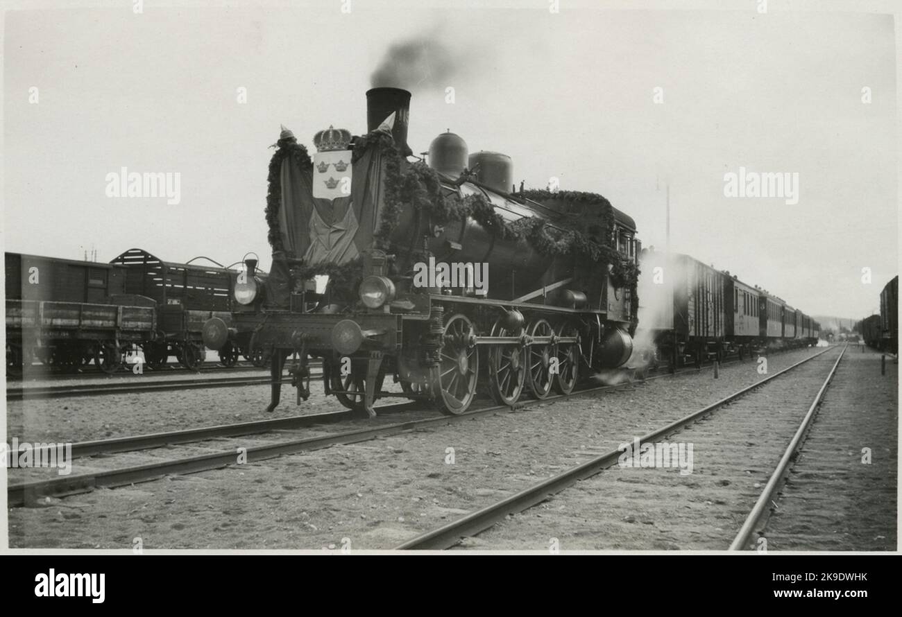 Il treno parte da Arvidsjaur il 30 settembre 1933, come risultato della band Arvidsjaur - Sorsele apertura per il traffico pubblico. Foto Stock