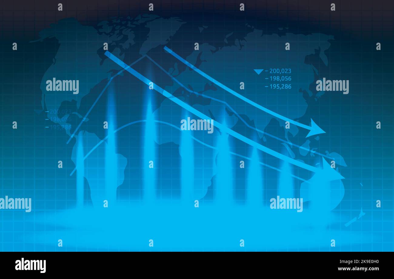 Luce fredda grafico negativo grafico a barre ammortamento Business recessione economica Illustrazione Vettoriale