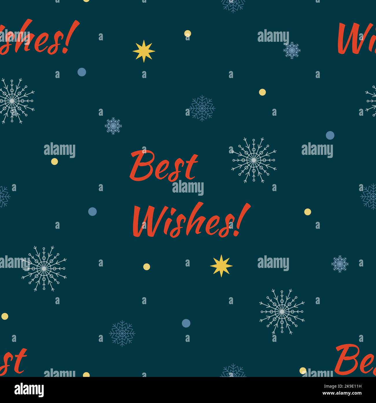 Pattern raster xmas senza giunture. Include un set di fiocchi di neve disegnati a mano, stelle d'oro con scintille e parole rosse scritte a mano Auguri. Carta da imballaggio. Foto Stock