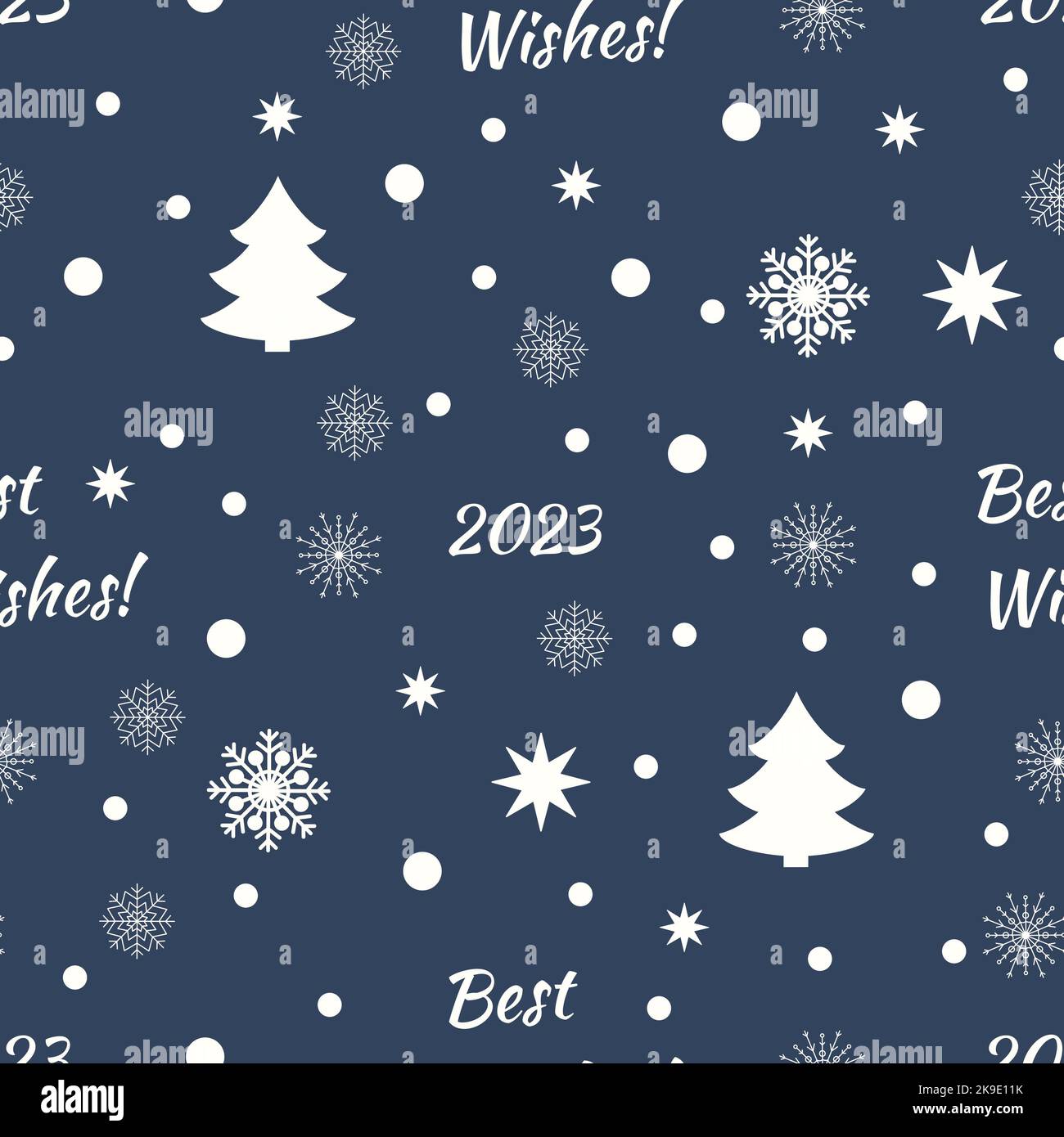 Motivo raster Christmas senza cuciture. Set di fiocchi di neve disegnati a mano, stelle, parole bianche scritte a mano: Best Whiches. Carta da imballaggio per il regalo di Capodanno Foto Stock