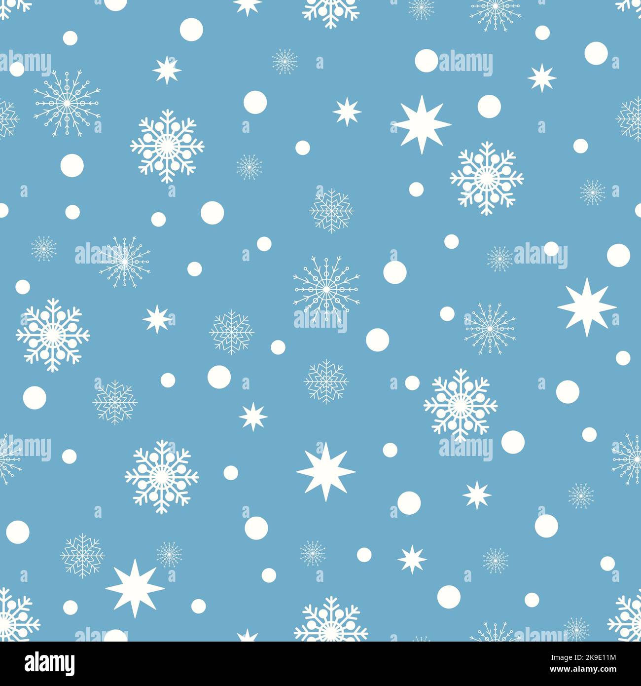 Natale senza cuciture modello di grandi e piccoli fiocchi di neve complessi in colori bianchi su sfondo blu. Pattern raster trendy con fiocchi di neve. Foto Stock