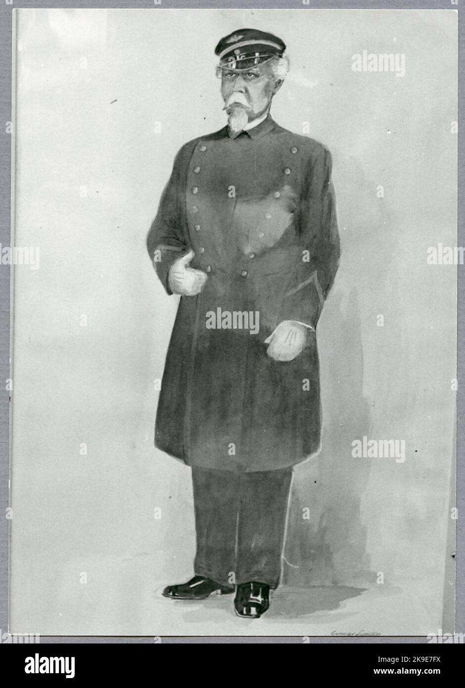 Pittura da un ispettore di stazione sconosciuto in uniforme. Foto Stock