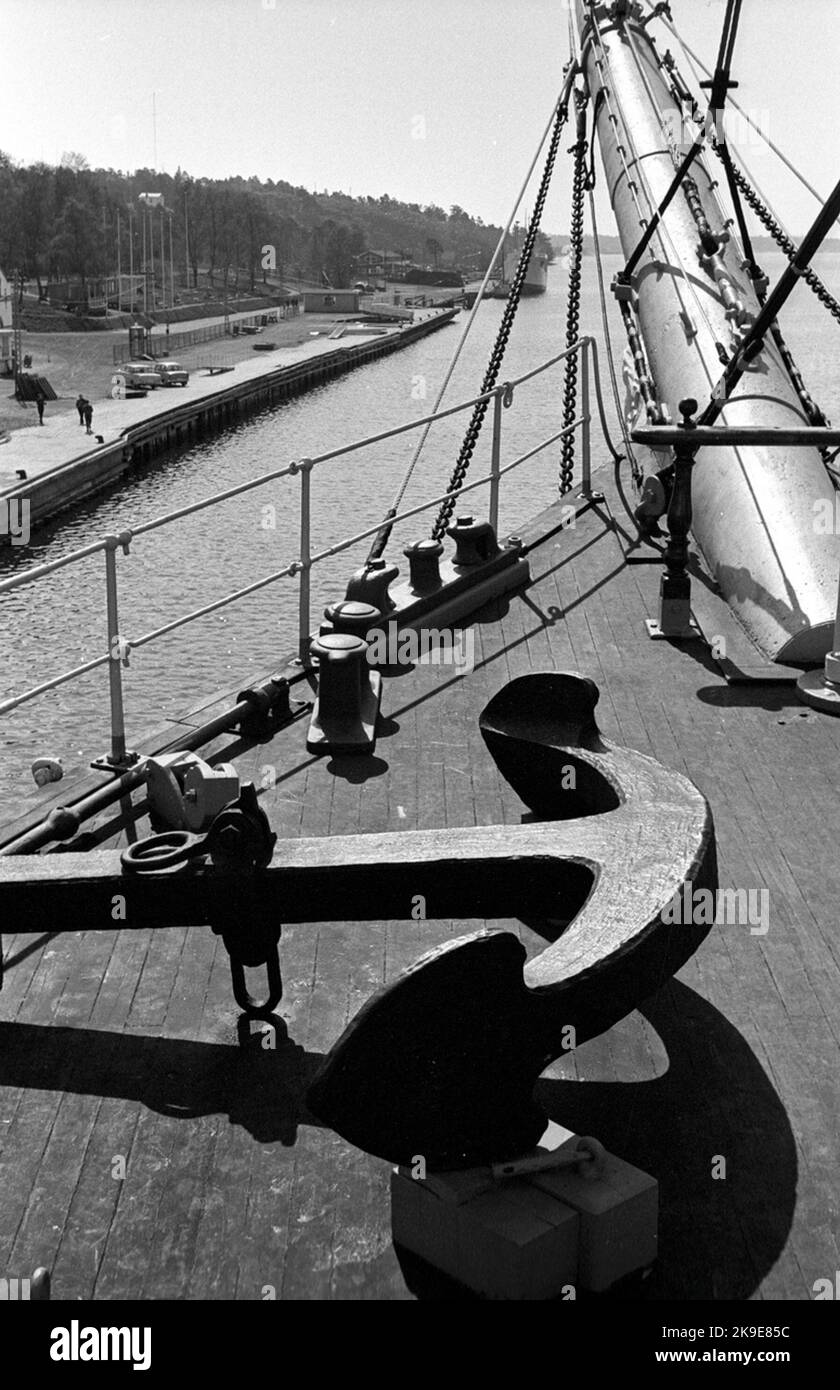 Åland viaggio. Pomeranian, l'unica nave a vela a quattro alberi al mondo, ora nave museo. Guidare con gli ancoraggi Foto Stock