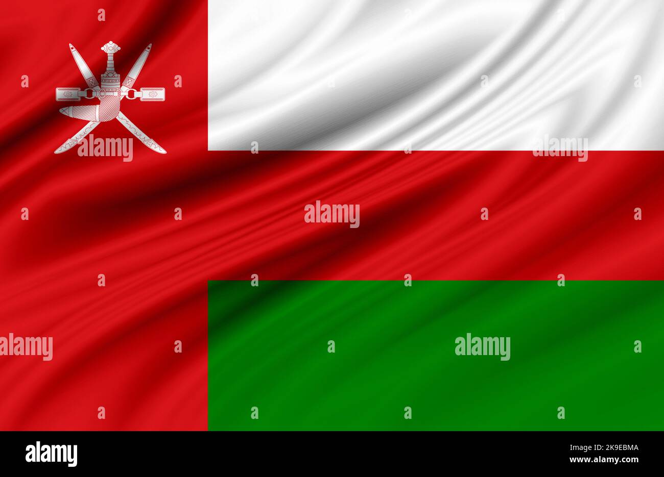 Celebrazione della Giornata Nazionale dell'Oman. Novembre 18. Bandiera effetto tessuto di Oman Foto Stock