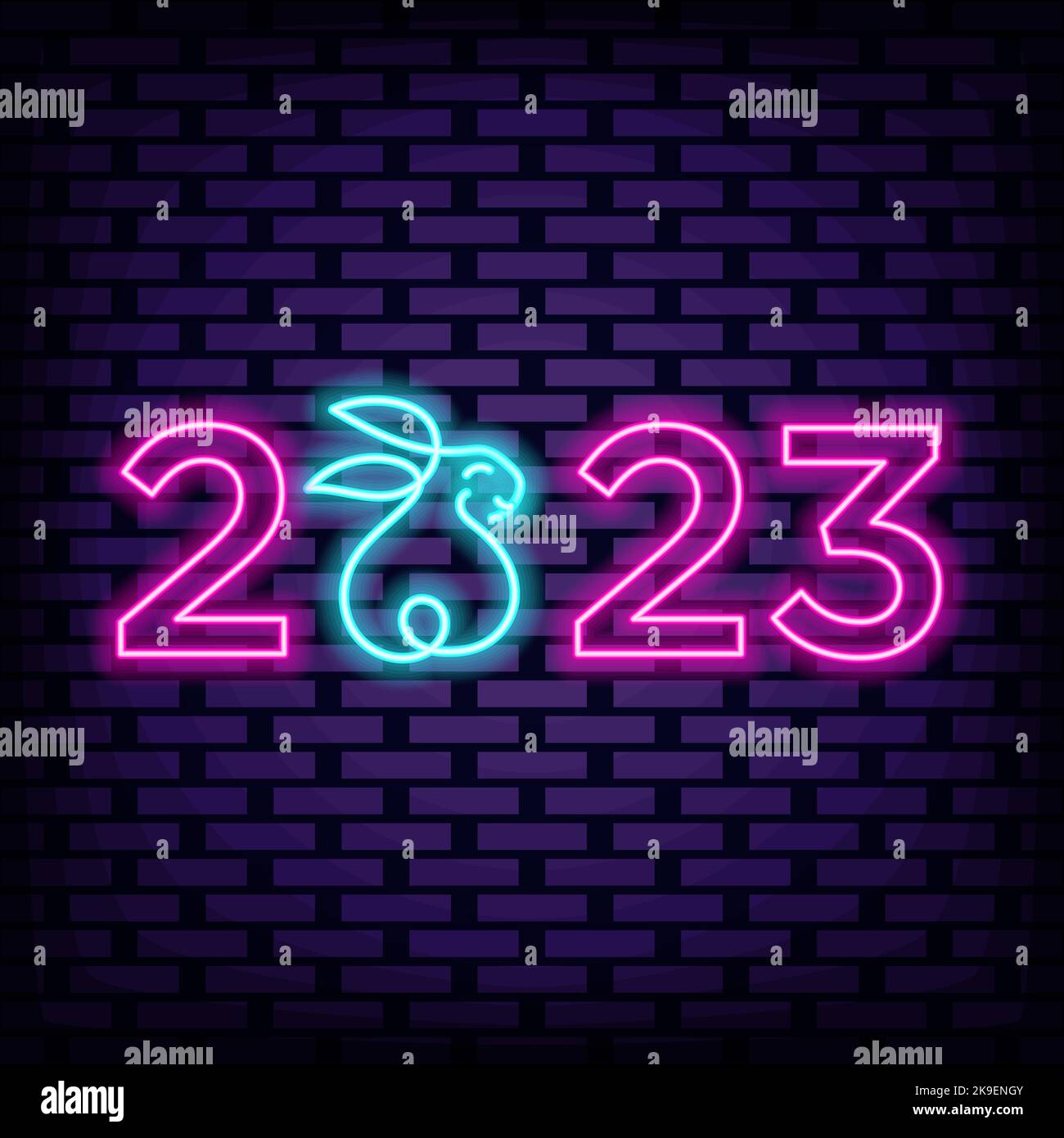 2023 buon anno e buon Natale Neon segno. Script neon. Addensing notturno. Illustrazione Vettoriale