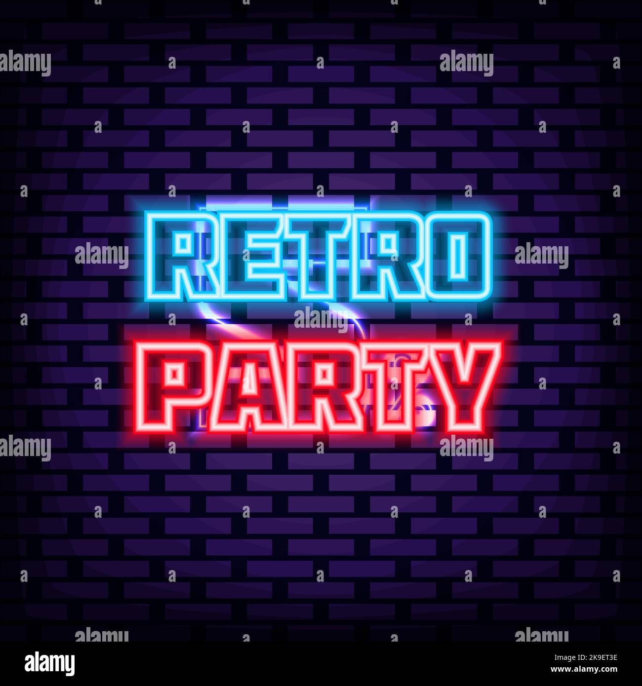 Vettore segno retro Party Neon. Script neon. Banner leggero. Illustrazione Vettoriale