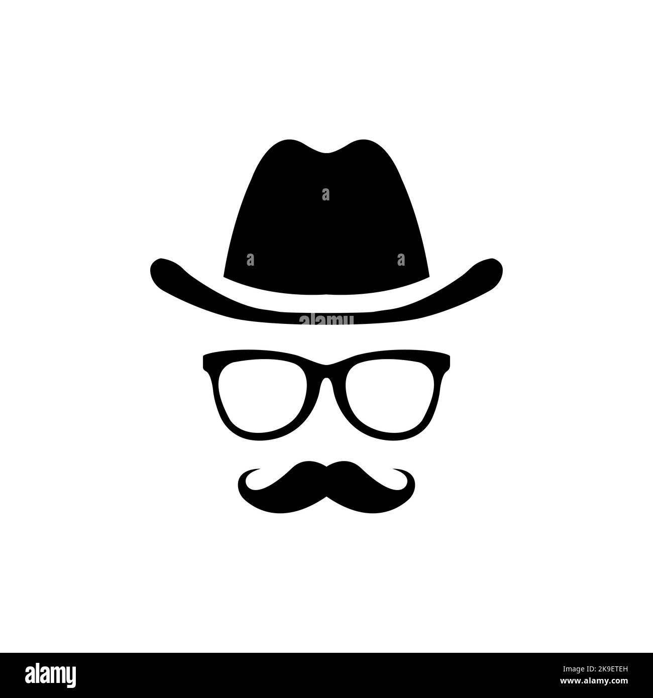 Incognito Icon ManWoman viso con occhiali Vector Graphic in bianco e nero. Linea di spionaggio e icona glifo, sicurezza e detective Illustrazione Vettoriale