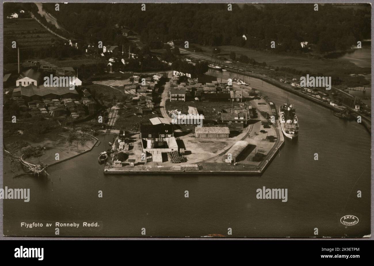 Foto aerea nella zona portuale all'uscita di Ronnebyån. Foto Stock