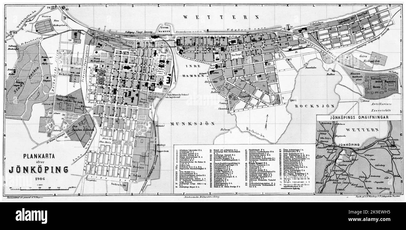 Mappa della città di Jönköping nel 1906. Foto Stock