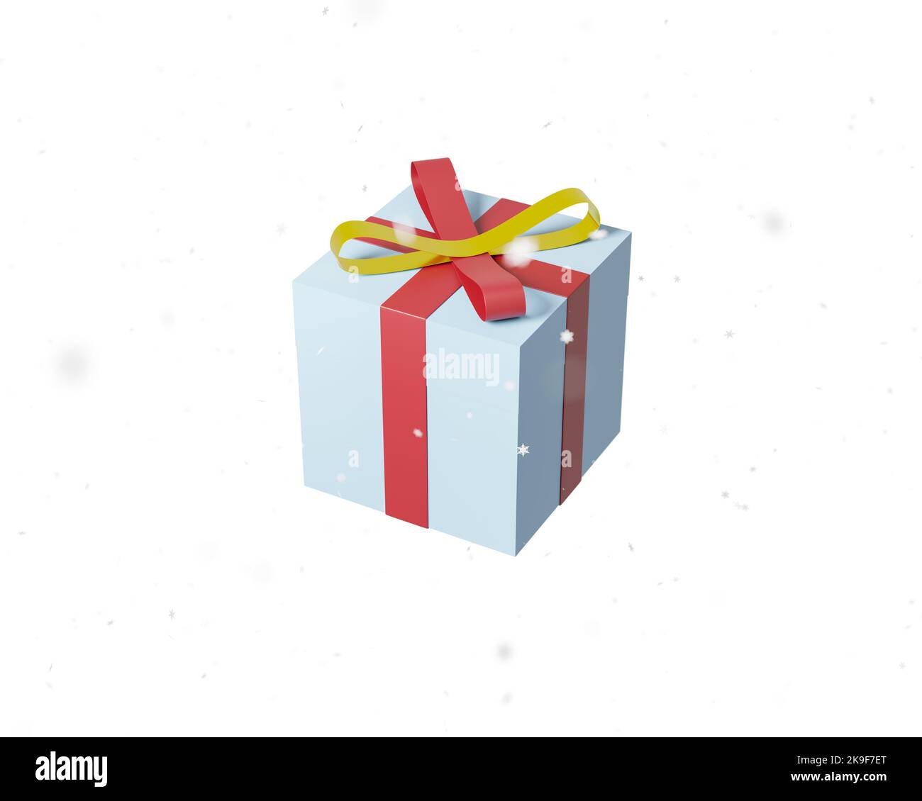 3d resa di una scatola regalo blu con nodo ad arco e nastri. Vacanze invernali, natale relativa illustrazione di un regalo con spazio di testo, isolato indietro Foto Stock