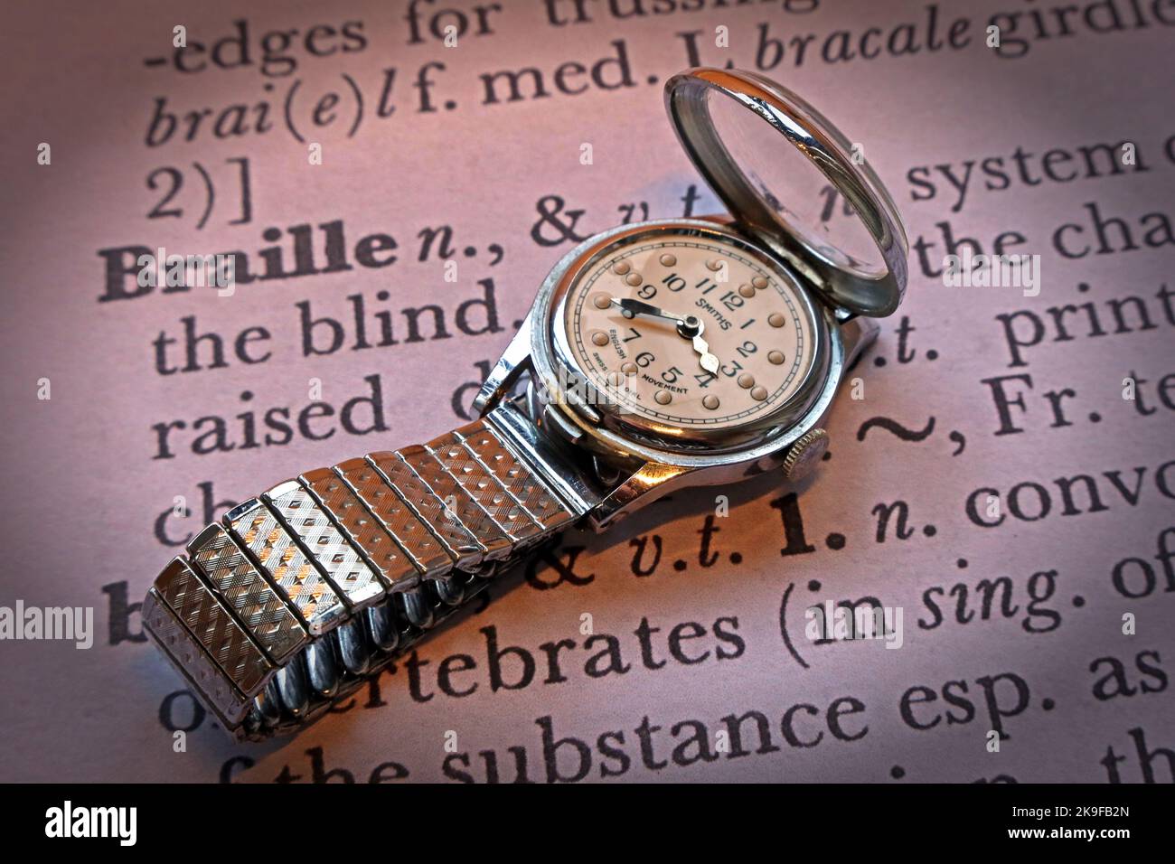 Smiths English Made Movement, orologio Braille per ciechi RNIB, quadrante svizzero Foto Stock