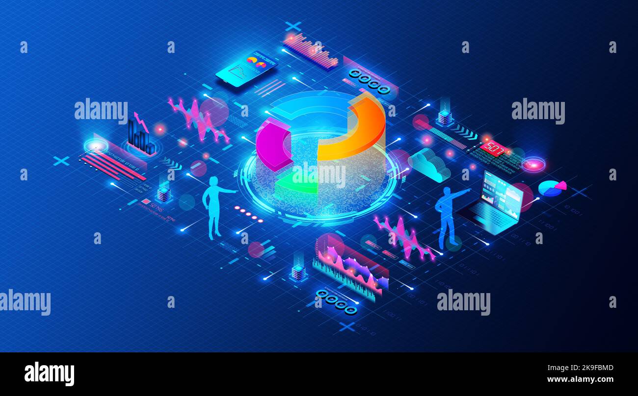 Ingegneria dei dati e concetto di Data-as-a-Service - pratica di implementazione dei sistemi per la raccolta e l'analisi dei dati in scala - 3D Illustrazione Foto Stock