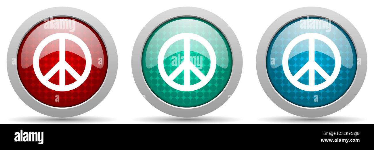 Set di icone PEACE Vector, collezione di pulsanti Web lucidi Illustrazione Vettoriale