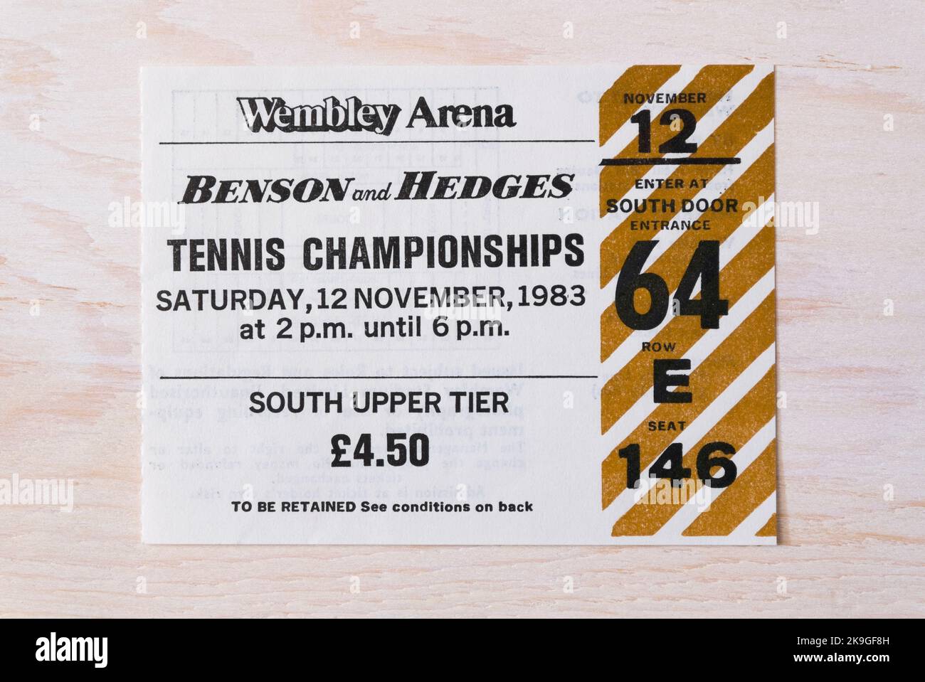 Stub per i Campionati di tennis Benson & Hedges il 12th novembre 1983 alla Wembley Arena, Londra, Regno Unito Foto Stock