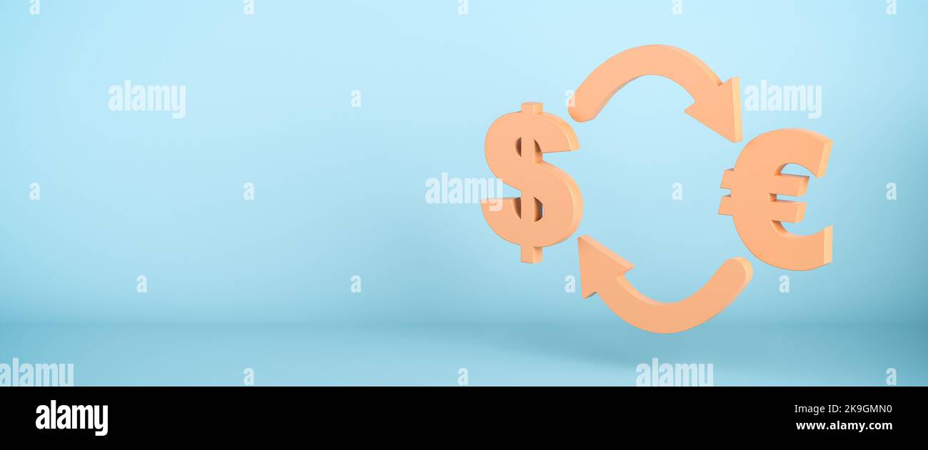 Concetto di finanza: Tasso di cambio tra Dollaro ed Euro. Formato banner Web Foto Stock
