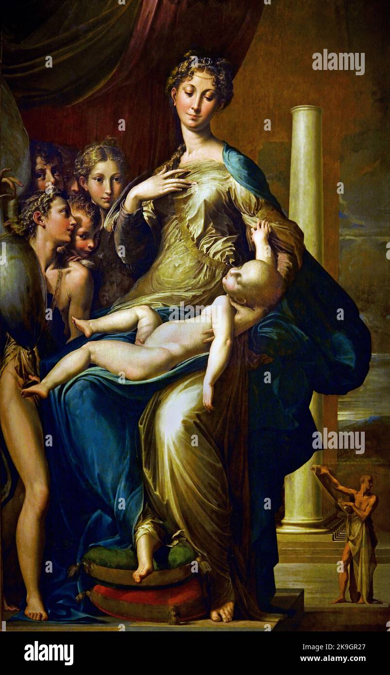 Madonna col Bambino con gli Angeli (Madonna col collo lungo) Francesco Mazzola, detto Parmigianino (Parma 1503 – Casalmaggiore 1540) , Firenze, Italia. Foto Stock