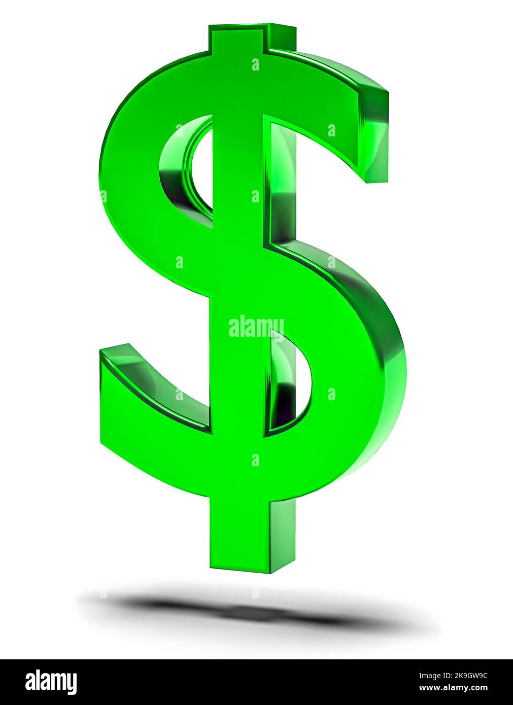 Simbolo finanziario e commerciale. Simbolo verde del dollaro. rendering 3d Foto Stock