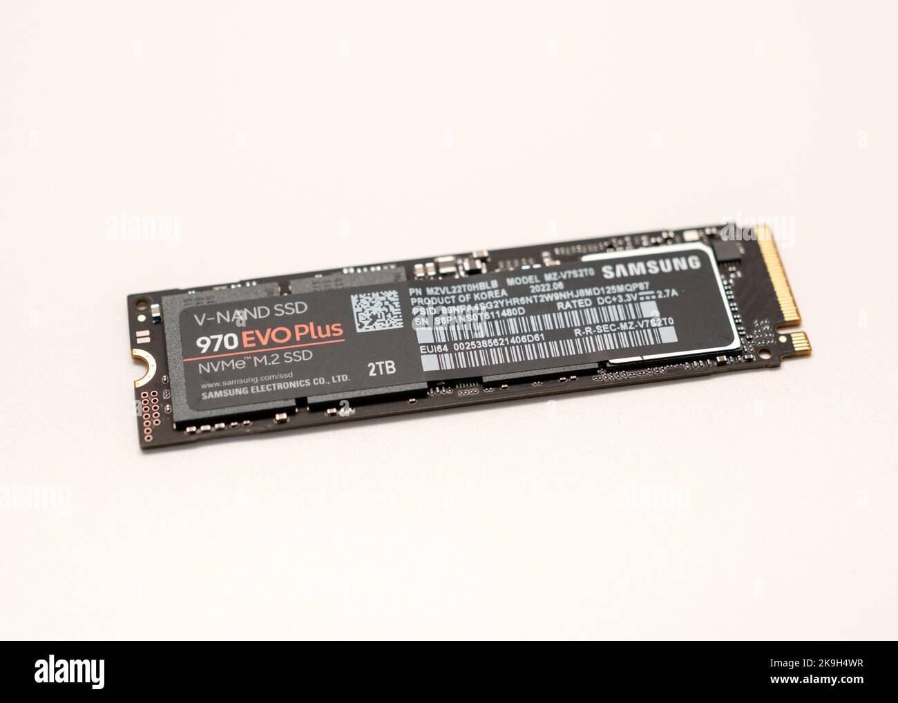 Newcastle UK: 16th Ott 2022: Primo piano di un disco rigido SSD Samsung NVME molto veloce Foto Stock