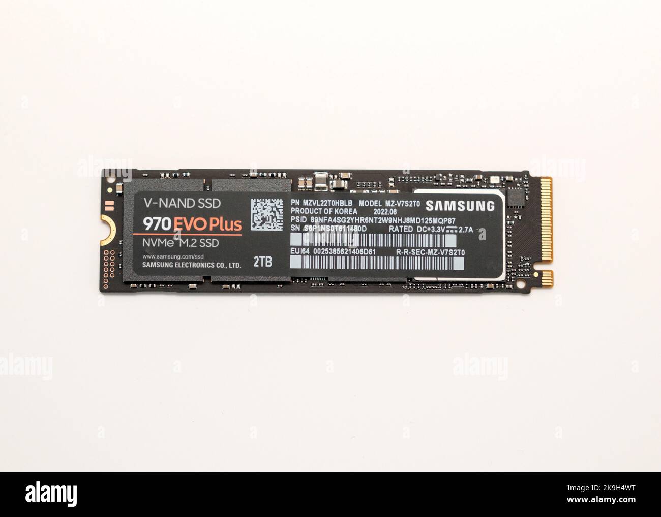 Newcastle UK: 16th Ott 2022: Primo piano di un disco rigido SSD Samsung NVME molto veloce Foto Stock