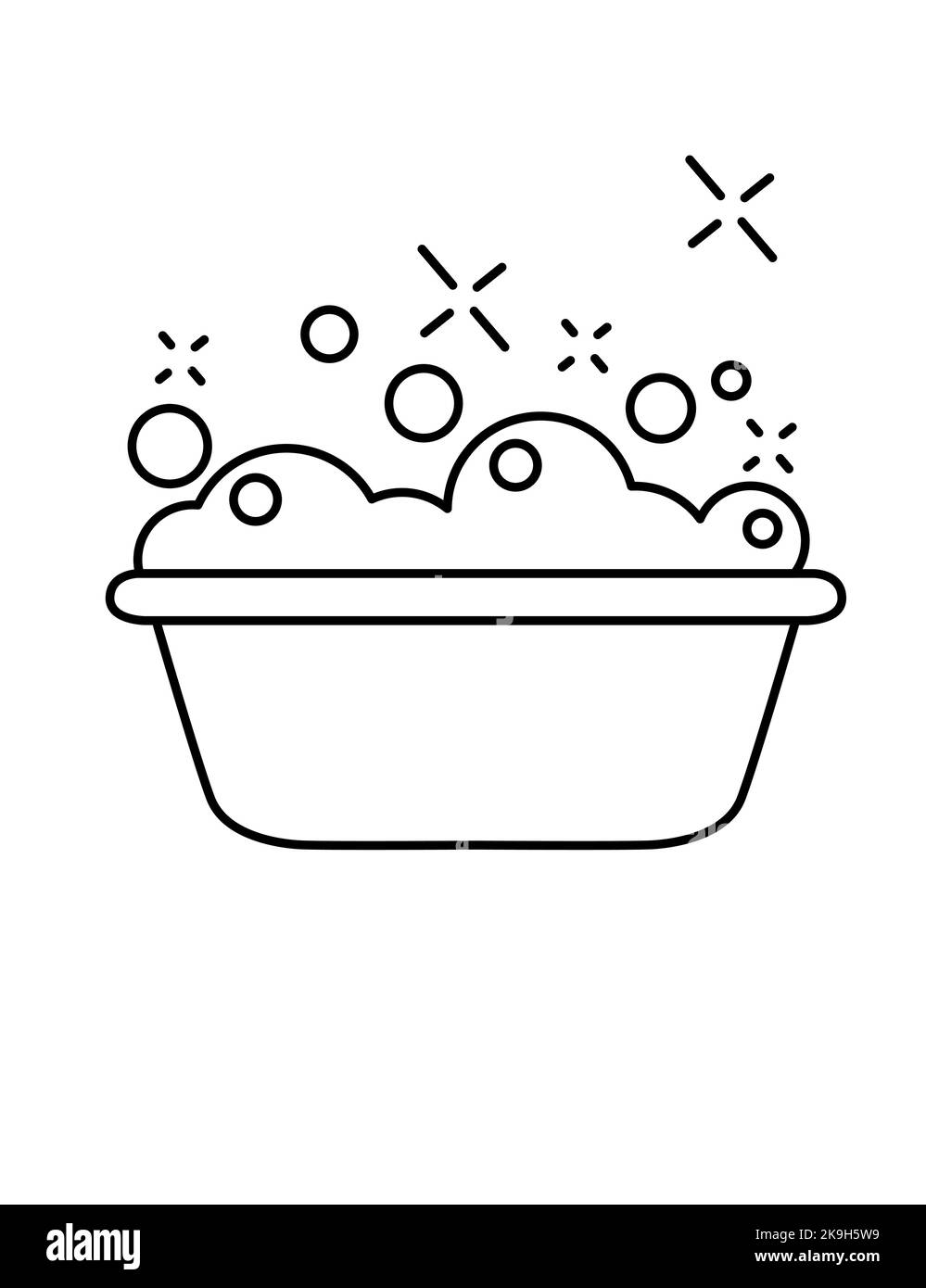 Vaschetta in plastica con vaschetta per saponi con acqua e detergente per lavaggio, illustrazione vettoriale isolata su sfondo bianco Illustrazione Vettoriale