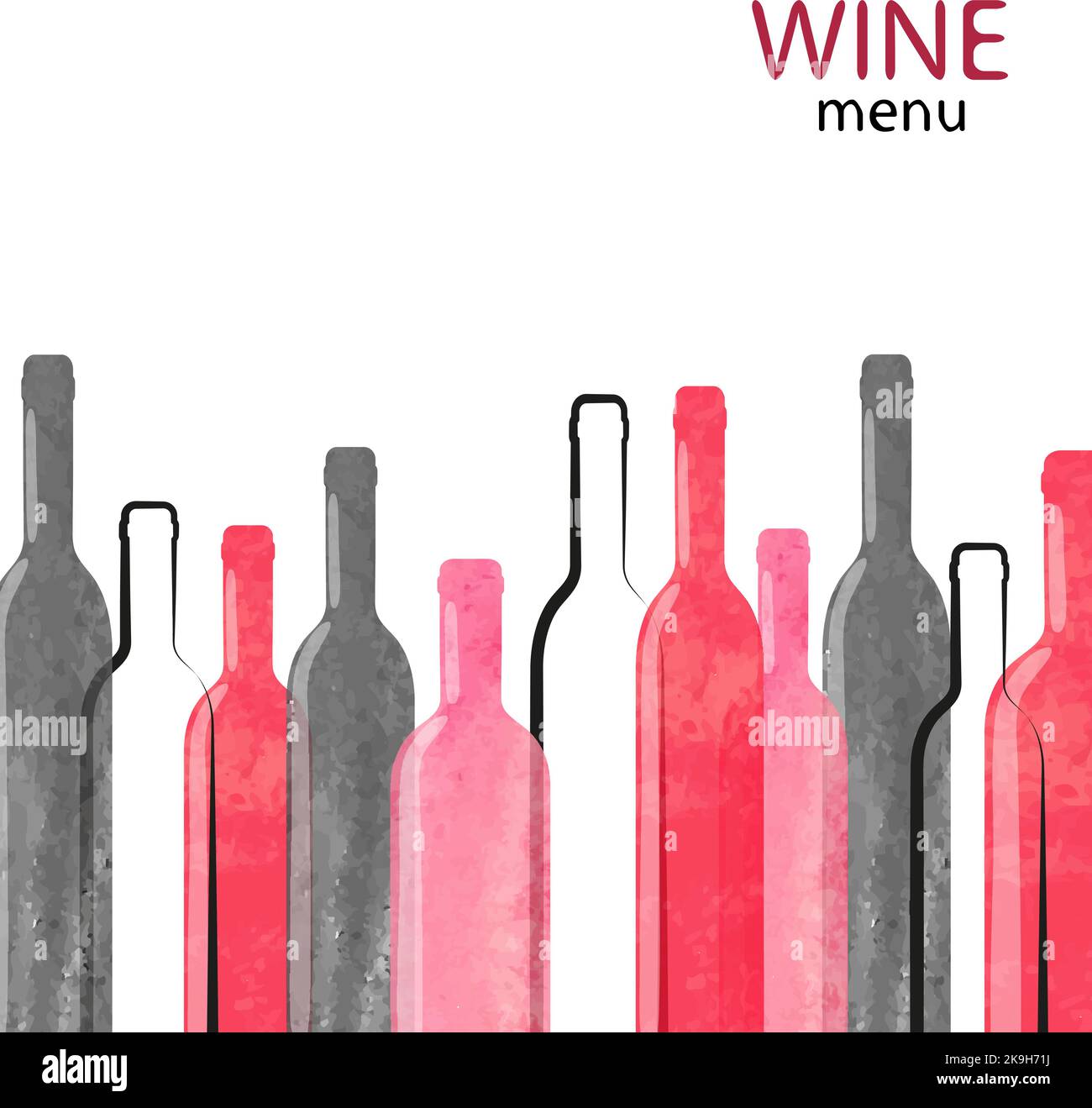 Sfondo astratto del vino acquerello con posto per il testo. Illustrazione vettoriale delle bottiglie di vino Illustrazione Vettoriale