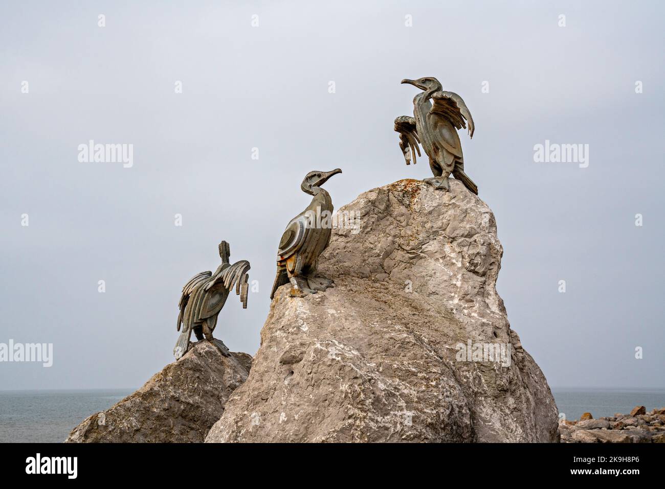 Sculture cormorane, Morecambe Bay, Lancashire Foto Stock
