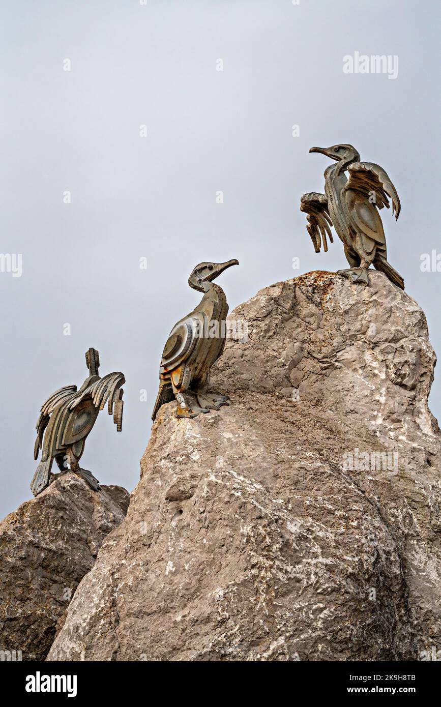 Sculture cormorane, Morecambe Bay, Lancashire Foto Stock