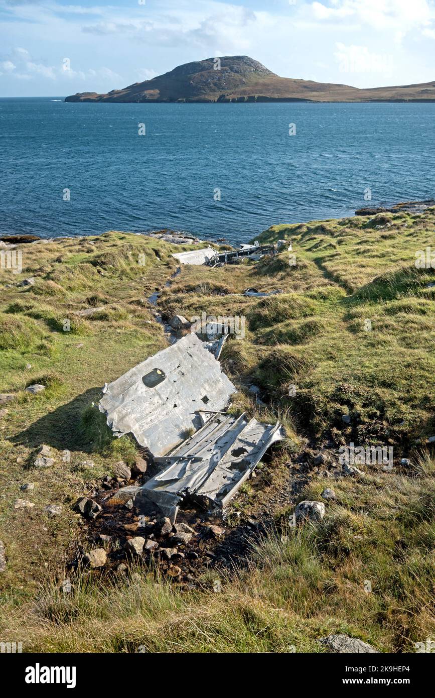 Naufragio di una barca Catalina che si schiantò sull'isola di Vatersay nel 1944 durante la seconda guerra mondiale. Foto Stock