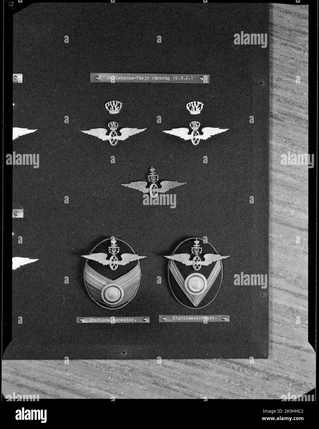 Indicazioni uniformi da CWJ, Ferrovia Karlskrona-Växjö. Ispettore stazione. Stazione di stampa. Foto Stock