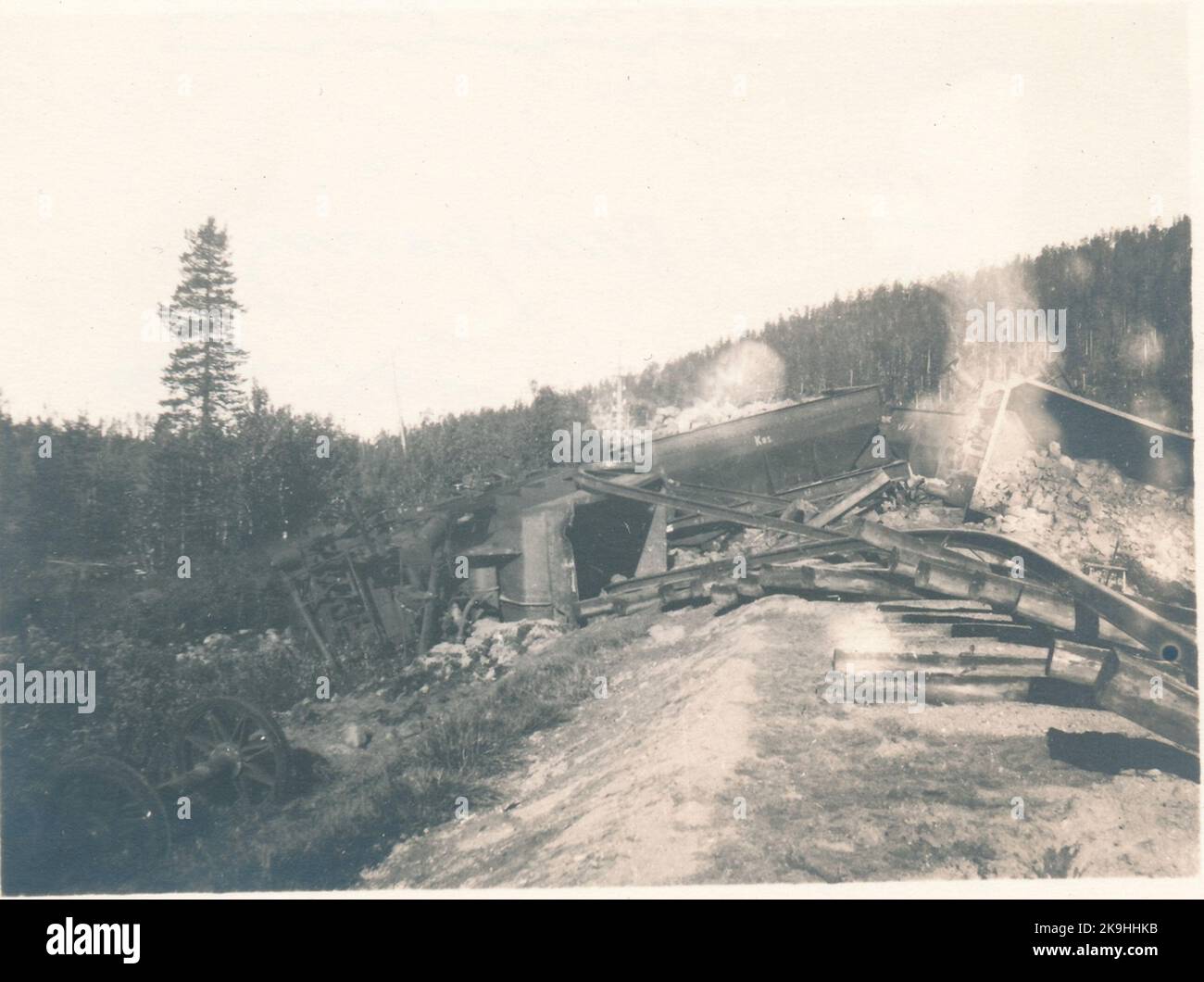 Svezia e Norvegia Ferrovia, S & NJ treno 1889 1917-09-15 deprime Koskivaara a km 1249 17 ore trolley (shoulder break) ore trolley k0s Foto Stock