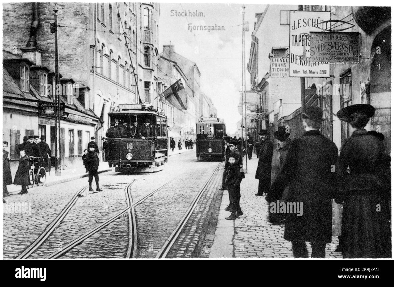 La compagnia tranviaria meridionale di Stoccolma, SSB tram 16 su Hornsgatan a Stoccolma. Foto Stock