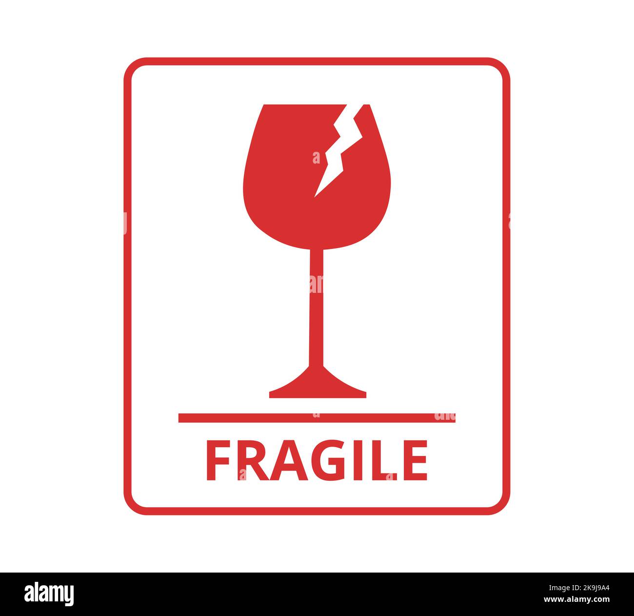 Simbolo rosso isolato fragile. Concetto di imballaggio. Illustrazione Vettoriale