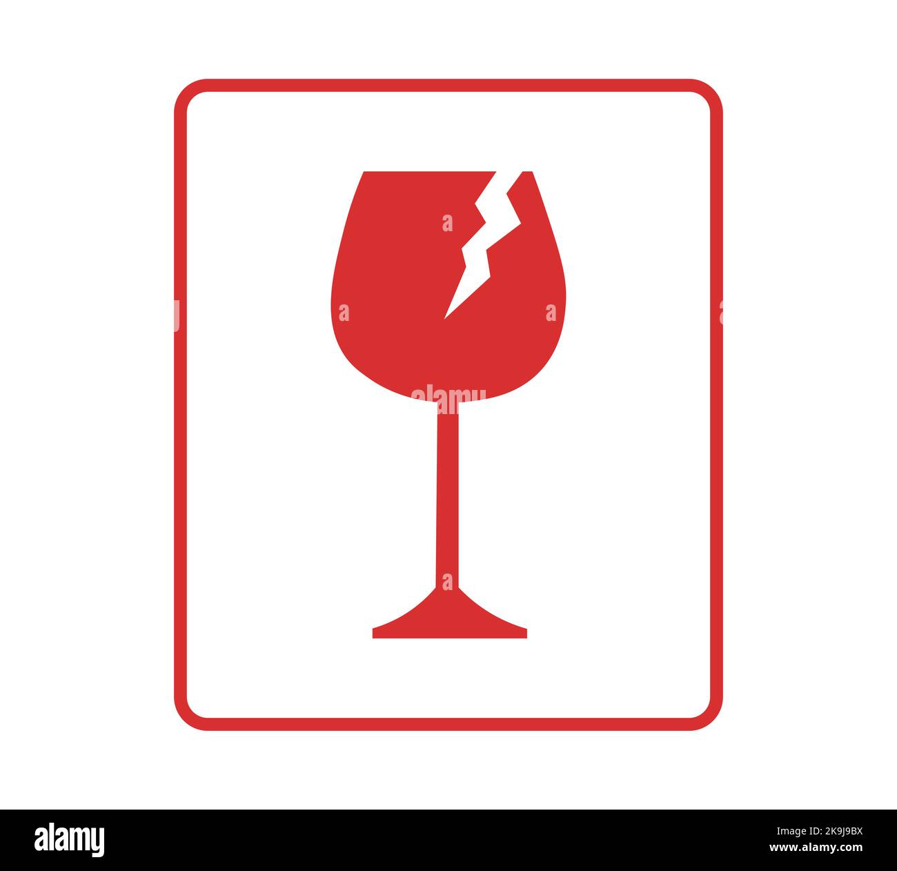 Simbolo rosso di vetro rotto. Concetto di imballaggio. Illustrazione Vettoriale
