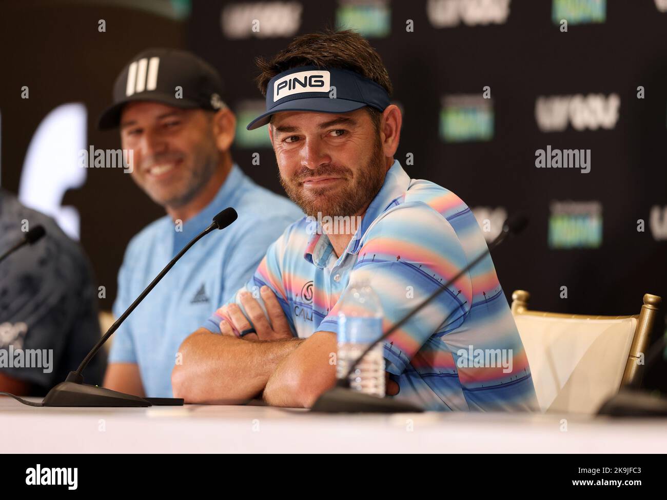 Miami, Stati Uniti. 28th Ott 2022. DORAL, FLORIDA - 28 OTTOBRE: Il capitano del team Louis Oothuizen di Stinger GC partecipa a una conferenza stampa dopo le quarti di finale di LIV Golf Invitational - Miami al Trump National Doral Miami il 28 ottobre 2022 a Doral, Florida. (Foto di Alberto E. Tamargo/Sipa USA) Credit: Sipa USA/Alamy Live News Foto Stock