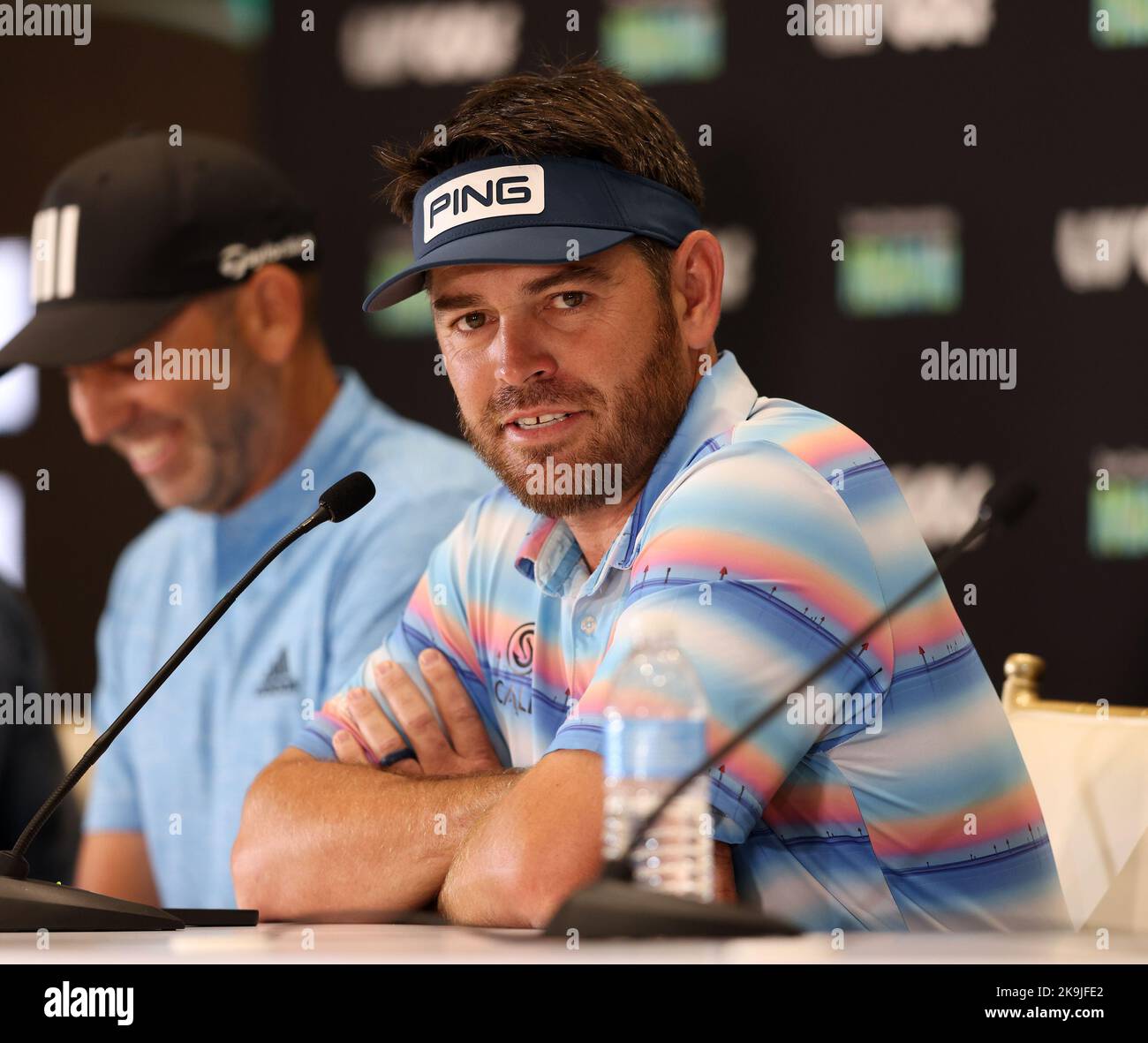 Miami, Stati Uniti. 28th Ott 2022. DORAL, FLORIDA - 28 OTTOBRE: Il capitano del team Louis Oothuizen di Stinger GC partecipa a una conferenza stampa dopo le quarti di finale di LIV Golf Invitational - Miami al Trump National Doral Miami il 28 ottobre 2022 a Doral, Florida. (Foto di Alberto E. Tamargo/Sipa USA) Credit: Sipa USA/Alamy Live News Foto Stock