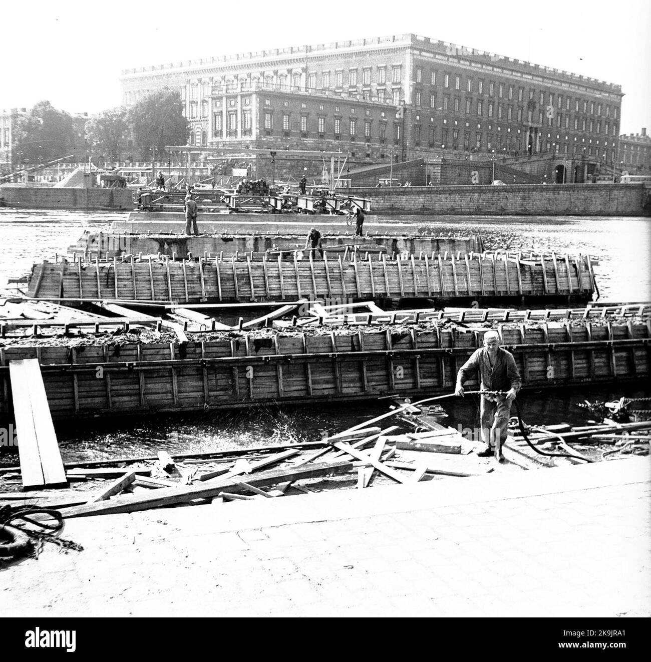 Castello di Stockholms. Nuovo ponte di alimentazione "provvisorio" durante il lavoro Foto Stock