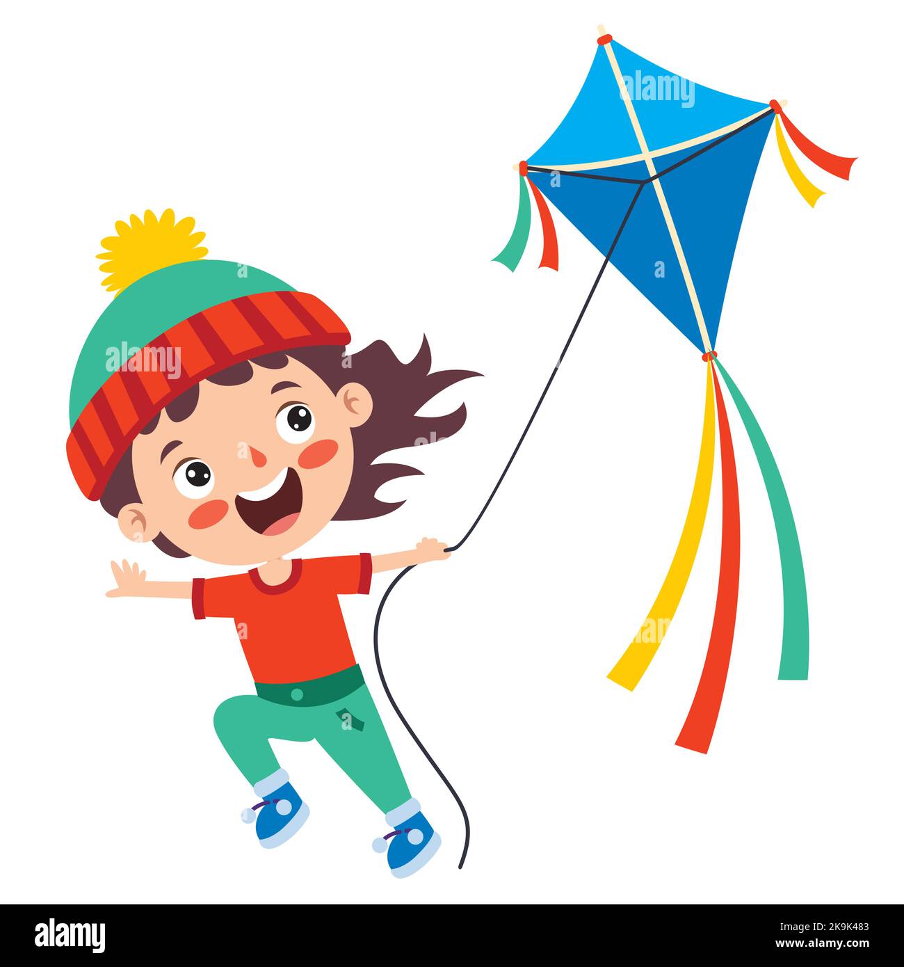 Bambino che gioca con Un aquilone colorato Illustrazione Vettoriale