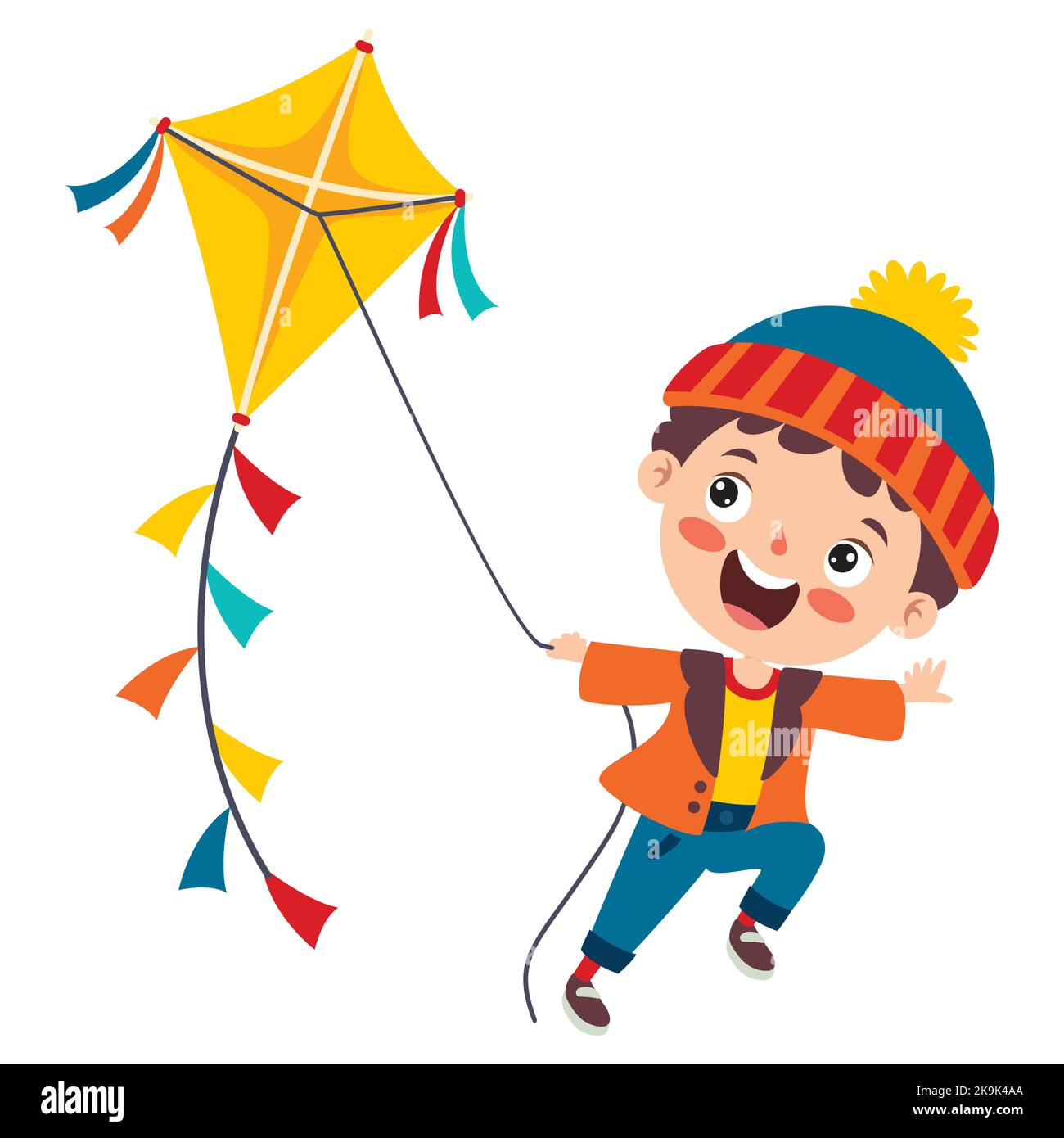 Bambino che gioca con Un aquilone colorato Illustrazione Vettoriale