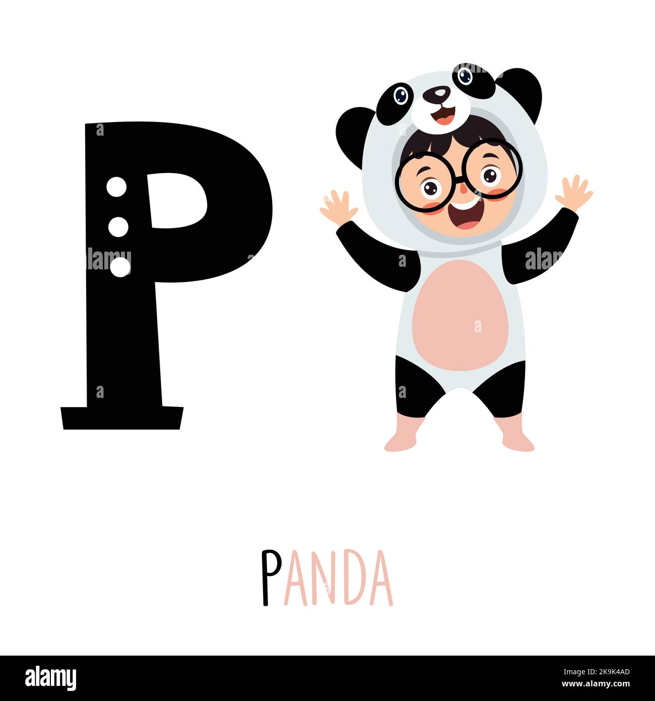 Carattere in costume animale che mostra lettera alfabetista Illustrazione Vettoriale