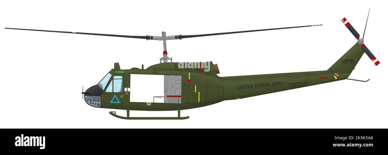 Bell UH-1D (64-13771) della A Company, 229th Battaglione Aviazione, 1st Divisione Cavalleria, guerra del Vietnam, novembre 1965 Foto Stock